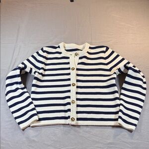 100% Cotton Striped Navy and White Women's Sweater